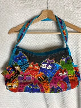 Colorful Laurel Burch Cat Print Shoulder Bag Purse